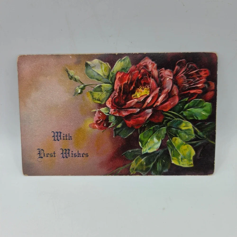 Vintage 1908 Embossed Red Rose Postcard With Best Wishes Traverse City Michigan